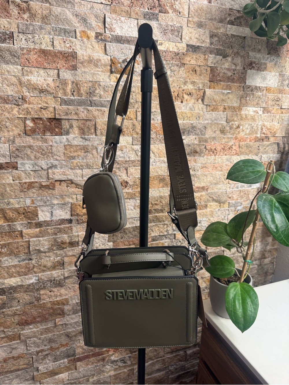 Steve Madden Olive Green Logo Camera Crossbody with Strap Pouch